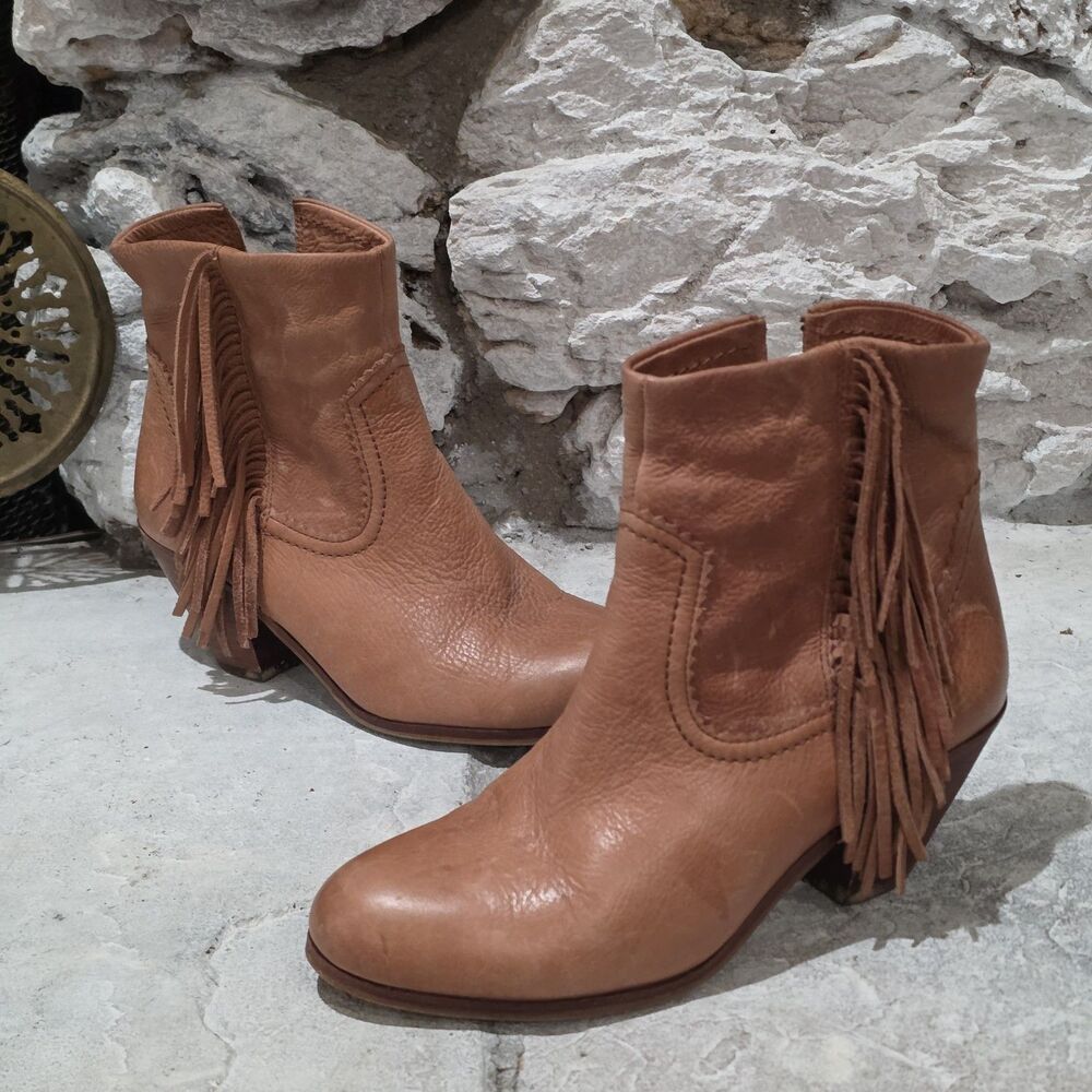 Sam Edelman Fringe Leather Western Festival Cowgirl Women’s Ankle Boots 7 1/2
